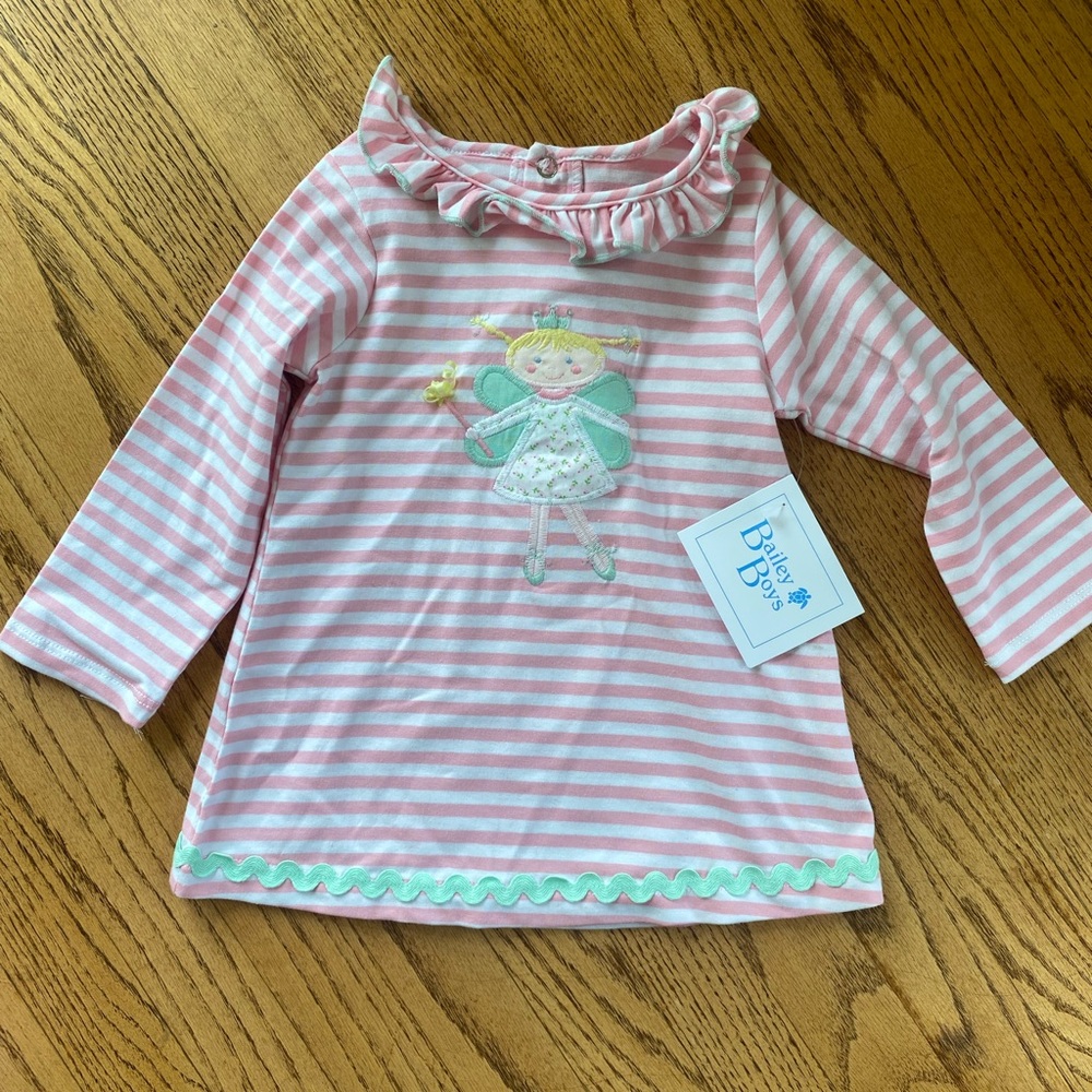 Pink Striped Long Sleeve Dress with Fairy Design